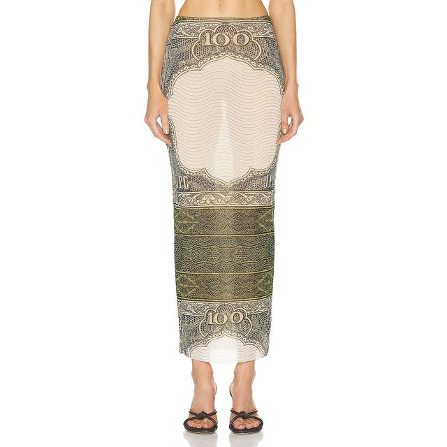Jean Paul Gaultier Green & Off-White 'The Cartouche' Maxi Skirt - 400300156 Green/Ecru - S