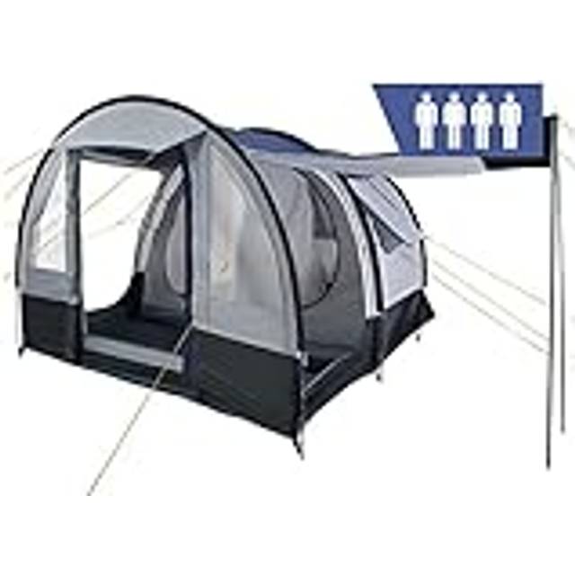 CampFeuer tunneltält för 4 personer "Relax6" | Tunneltält med markis | vindtätt, vattentätt, ultralätt | Campingtält med myggnät | Tält för camping, utomhus, strand och vandring inkl. pinnar och väska