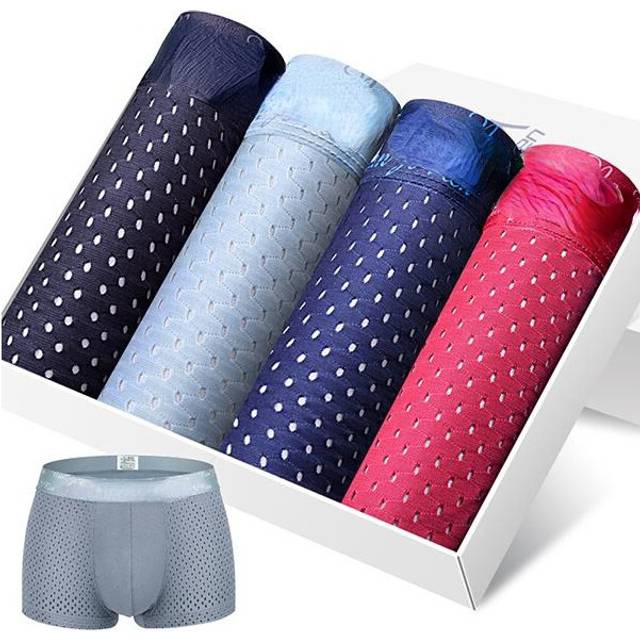 (Dark and Red, XL) 4 Pieces Mens Mesh Ice Silk Breathable Underwear