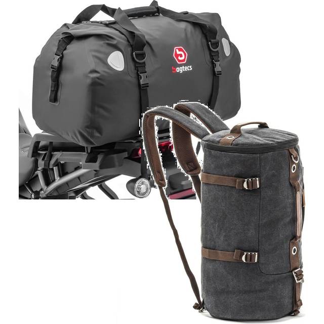 Set: Motorrad Hecktasche Drybag XF60 Wasserdicht Volumen 60l Bagtecs mit Motorrad Rucksack Canvas VG8 Vintage 35Ltr sw