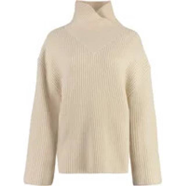 Ribbed Wool Blend Turtleneck Sweater - Off-white (S)