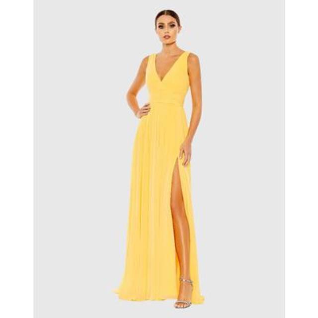 Mac Duggal Chiffon Sleeveless Wrap Over A Line Gown