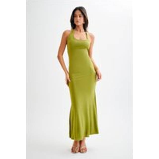 Marianne Asymmetrical Slinky Maxi Dress - Vintage Olive - 3XL