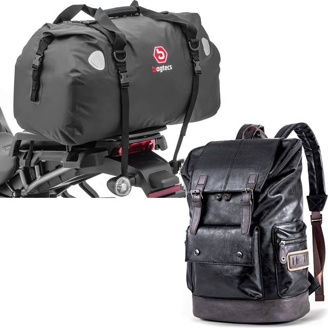 Set: Motorrad Hecktasche Drybag XF60 Wasserdicht Volumen 60l Bagtecs mit Rucksack RL3 Hecktasche Vintage 24Ltr sw