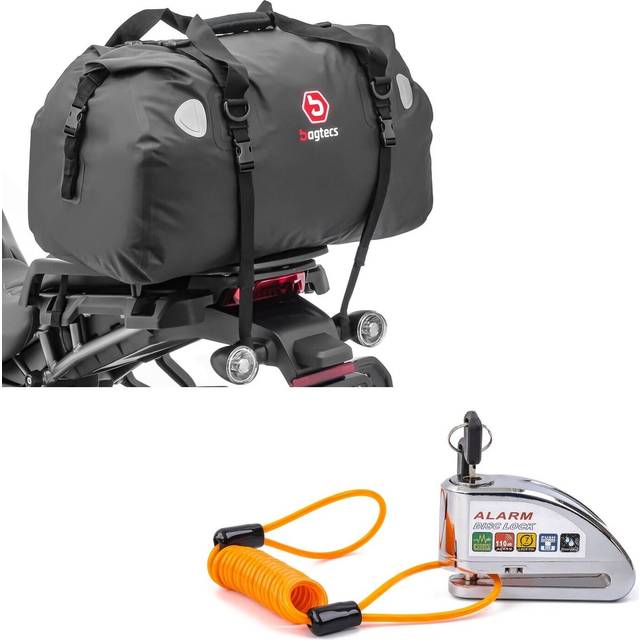 Set: Motorrad Hecktasche Drybag XF60 wd. Volumen 60l Bagtecs mit Bremssscheibenschloss Alarm 110dB chrom