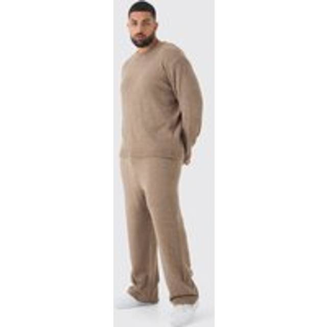 Plus Boucle Knit Oversized Sweat & Trouser Set - Beige - XXL