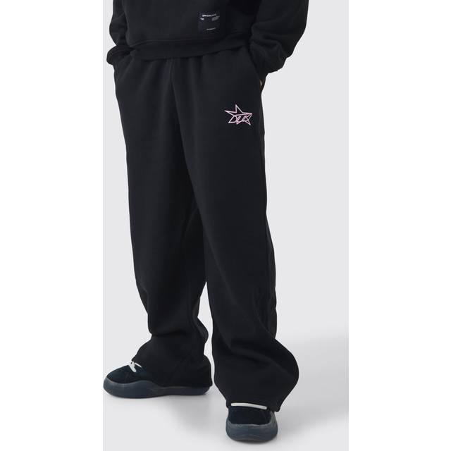 Wide Leg Star Printed Joggers - Black - XL