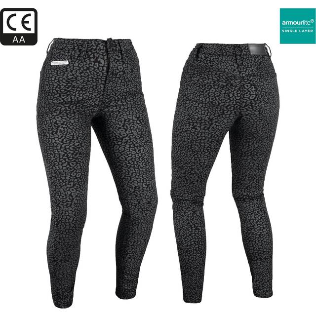 Oxford Original Approved AA Super Stretch Ladies Short Leg Motorcycle Jeans - Ladies UK 8 - Leopard, Grey