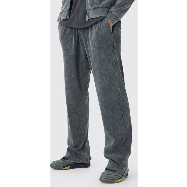 Mens Charcoal Washed Rib Straight Leg Jogger