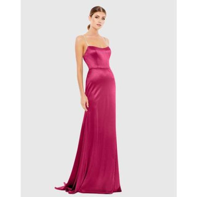 Mac Duggal Charmeuse Rhinestone Strap Trumpet Gown