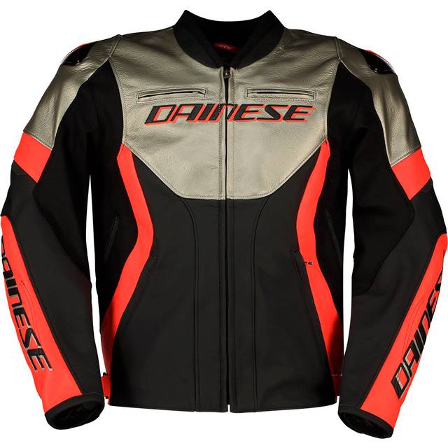 Dainese Racing 5 Motorcycle Leather Jacket, black-red-silver, Size 50 for Men
