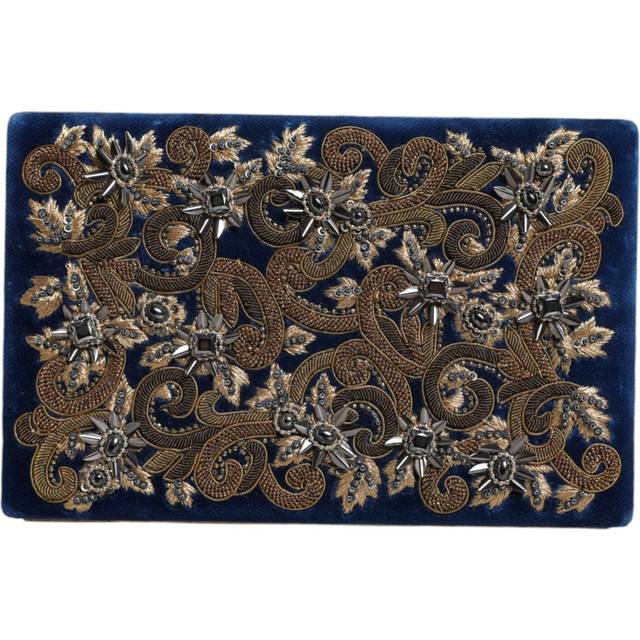 Blue Velvet Gold Frame Clutch Evening Party Purse Bag