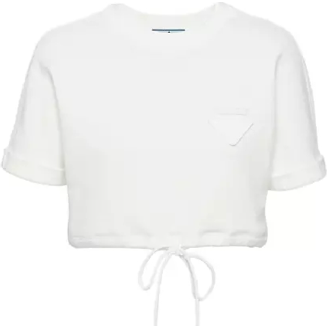 Cropped cotton fleece T-shirt