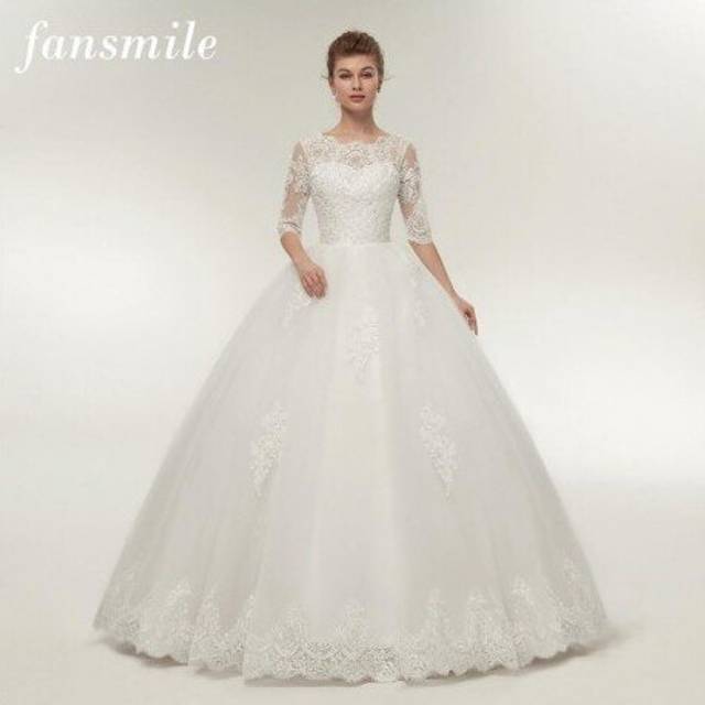 (Ivory) Fansmile Real Photo Vintage Lace Up Ball Wedding Dresses 2020 Customized Plus Size Bridal Wedding Gowns FSM-145F