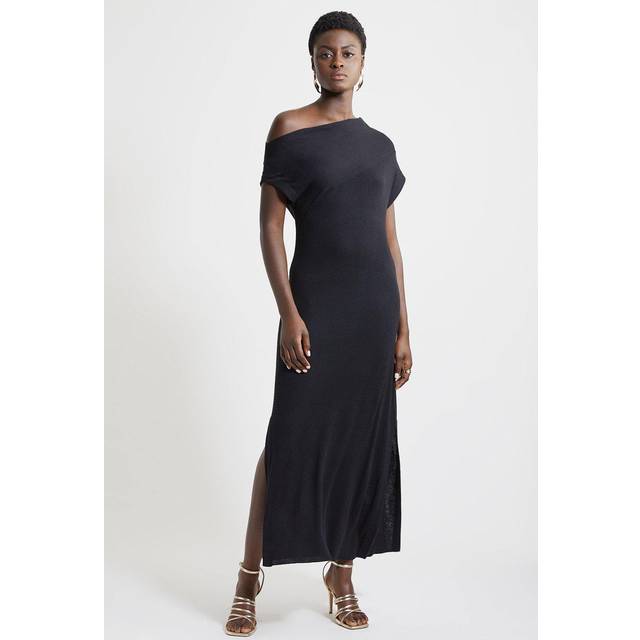 Cashmere Blend One Off The Shoulder Maxi Dress - Black