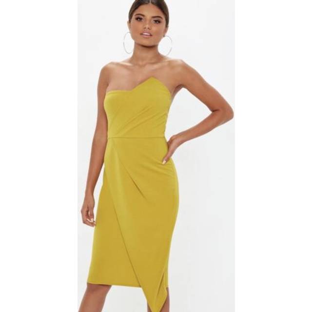 Missguided bandeau origami chartreuse midi dress size uk 10