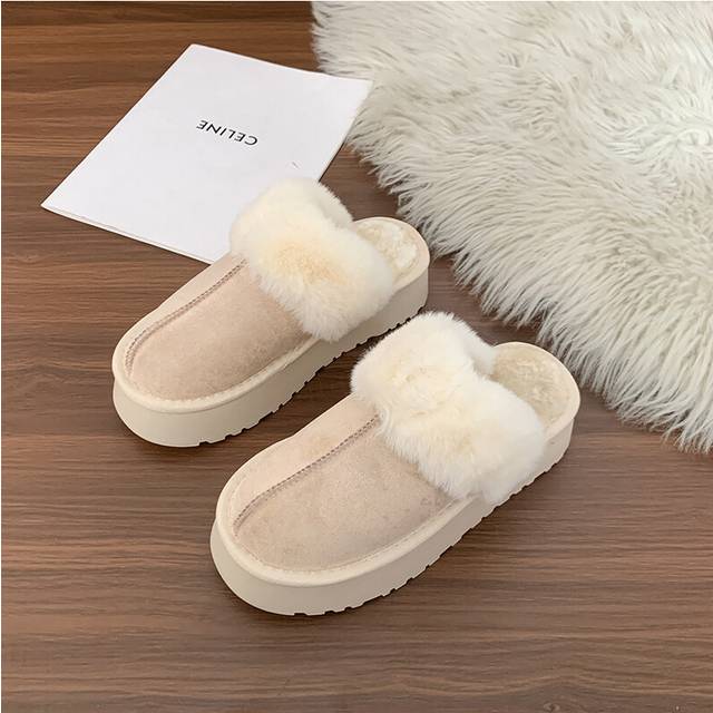 (Beige, 39) Trendy Fuzzy House Slippers For Women Featuring Comfortable Thick Sole Soft Interior For Winter
