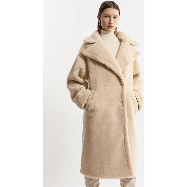 Petite Faux Fur Teddy Longline Coat - Cream