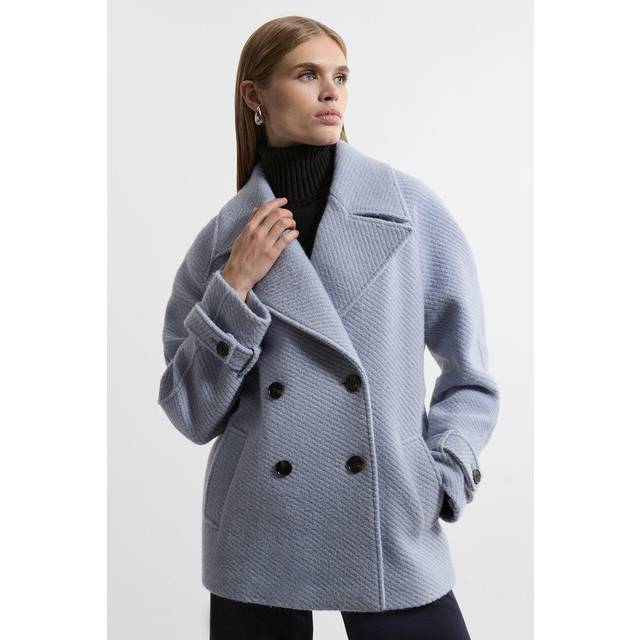 Petite Textured Wool Blend Pea Coat - Pale Blue