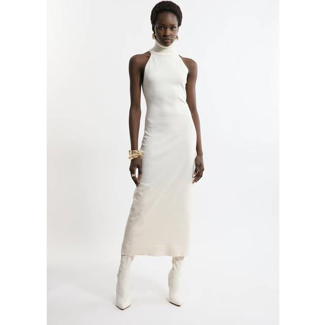Sleeveless Viscose Blend Roll Neck Knit Maxi Dress - Ivory