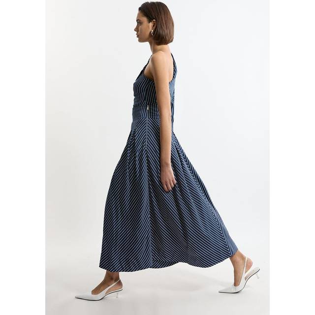 Striped Cotton Pleated Woven Maxi Skirt - Stripe