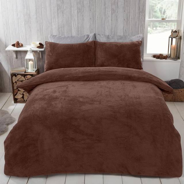 Teddy Duvet Cover with Pillow Case Bedding Set - Chocolate - Super King