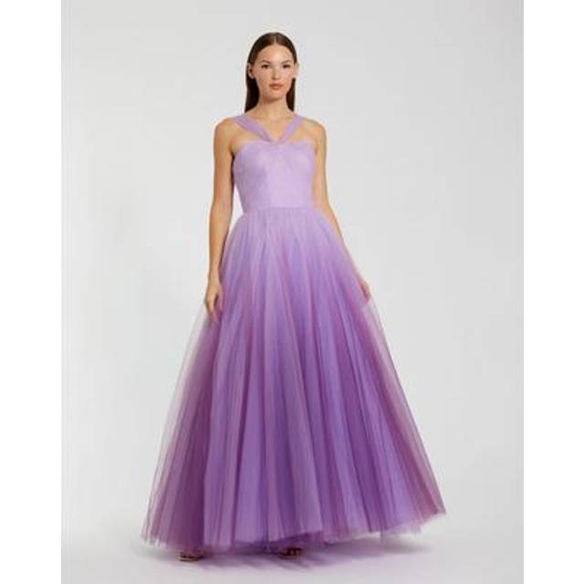 Mac Duggal Cross Front Strap Ombre Tulle Gown