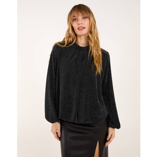 Metallic High Neck Puffball Top - L / Teal
