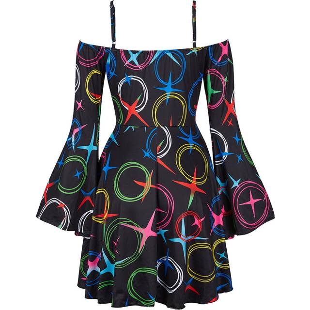 (6723Circle Black, S) Disco Outfit Women 70s Costume Disco Party Dress for Women Rave Clothes
