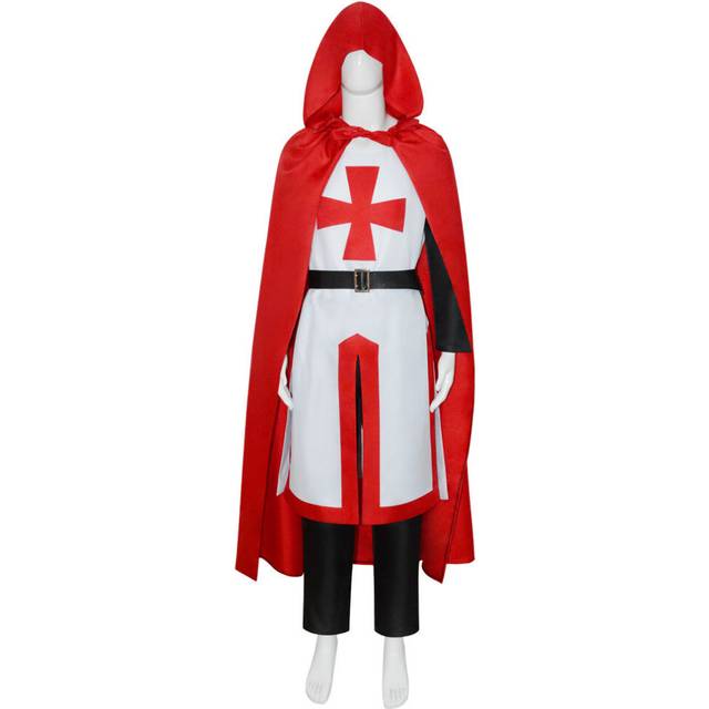 (C4, L) 4XL Medieval Warriors Knight Templar Crusader Costume Adult Men Gown Long
