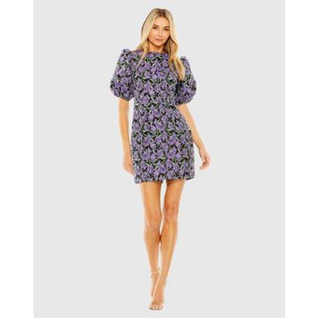 Mac Duggal Bubble Sleeve Brocade Mini Dress