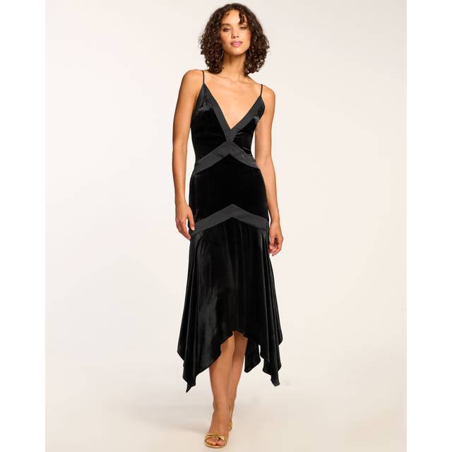 Louisa Velvet Midi Slip Dress in Black - BLACK - 4