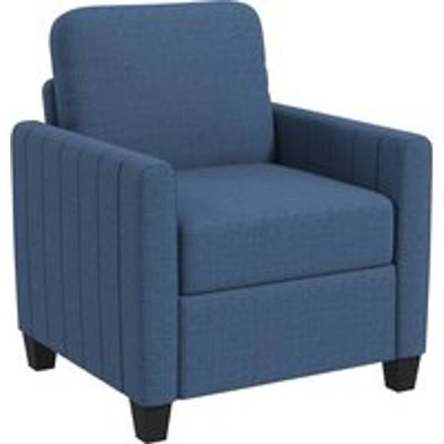HOMCOM Armchair, Channel Tufted Modern Fabric Accent Chair, Comfy Upholstered Reading Lounge with Spring Cushion, Back Pillow, for Living Room, Bedroo
