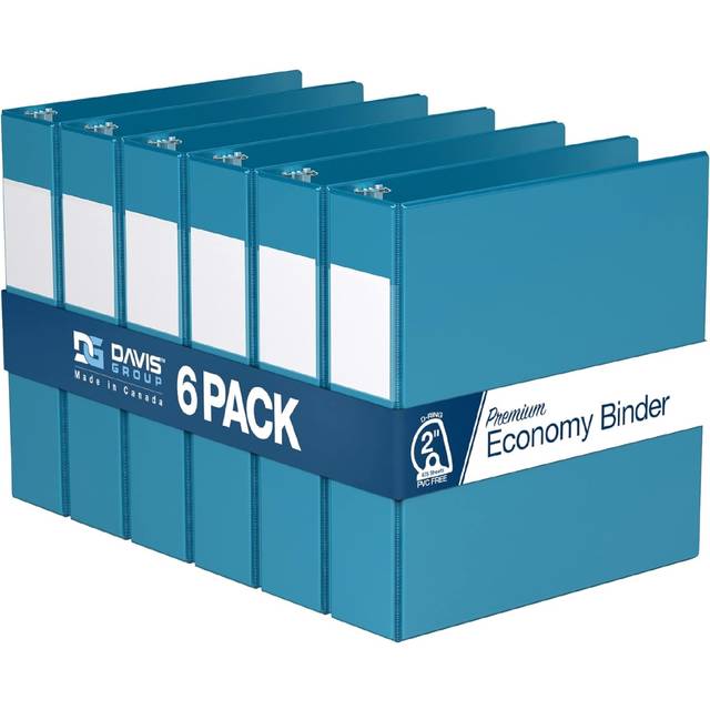 Davis Group 2304-52-06 Premium Economy, Angle D Ring, Binder, 6 Pack (Turquoise Blue, 2&apos;)