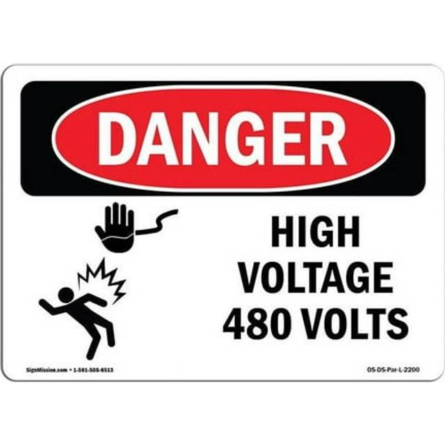 SignMission OS-DS-A-1218-L-2200 12 x 18 in. OSHA Danger Sign - High Voltage 480 Volts