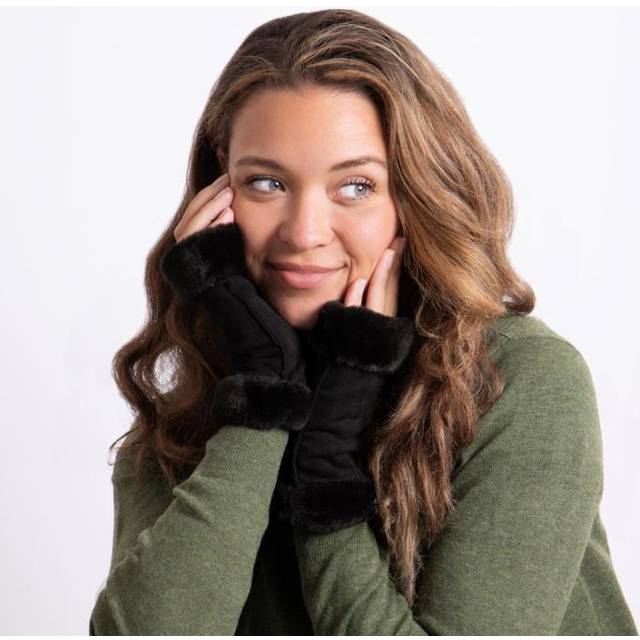 Isotoner® Ladies Faux Suede Fingerless Glove Black One Size