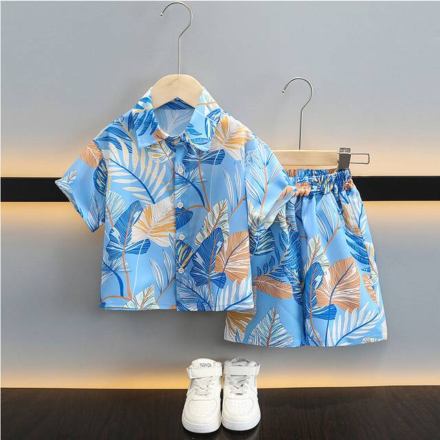(StyleC) Baby Trendy Boy Summer Outfit Set Stylish Korean Style Beach Shirt Two Piece Suit For Ages Three To Eight