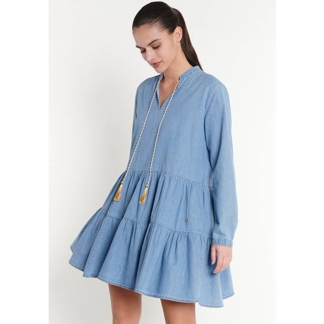 Les Tropeziennes Damen Tunika-Kleid Sommer-Kleid stylisches Mini-Kleid aus reiner Baumwolle 242-0131 Blau