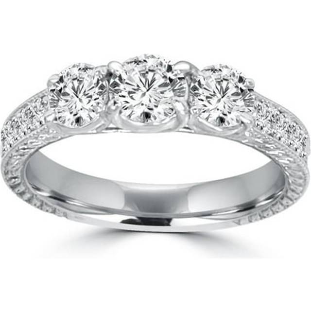 1/2ct Vintage Diamond Three Stone Engagement Ring 14k White Gold