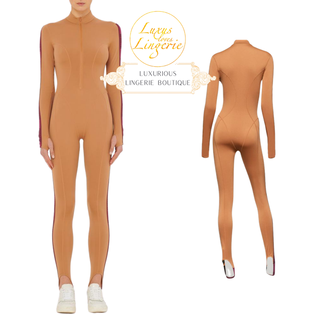 Thermal Jumpsuit By Wolford Xs S Small Lion Brown Long Sleeve One-piece Sport