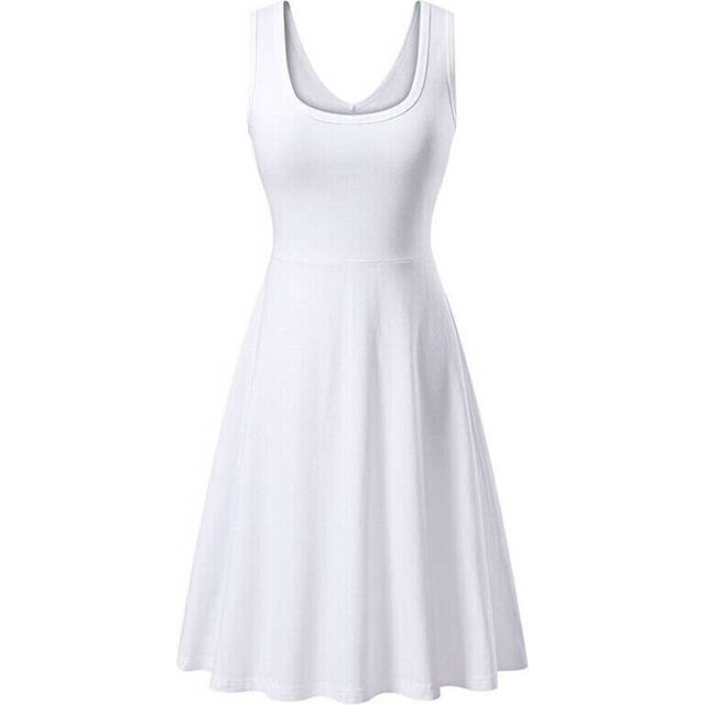 (White, Tag Size 3XL=UK Size 16) Womens Sleeveless Solid Vest Swing Dress Ladies Casual Slim Fit Beach Sundress