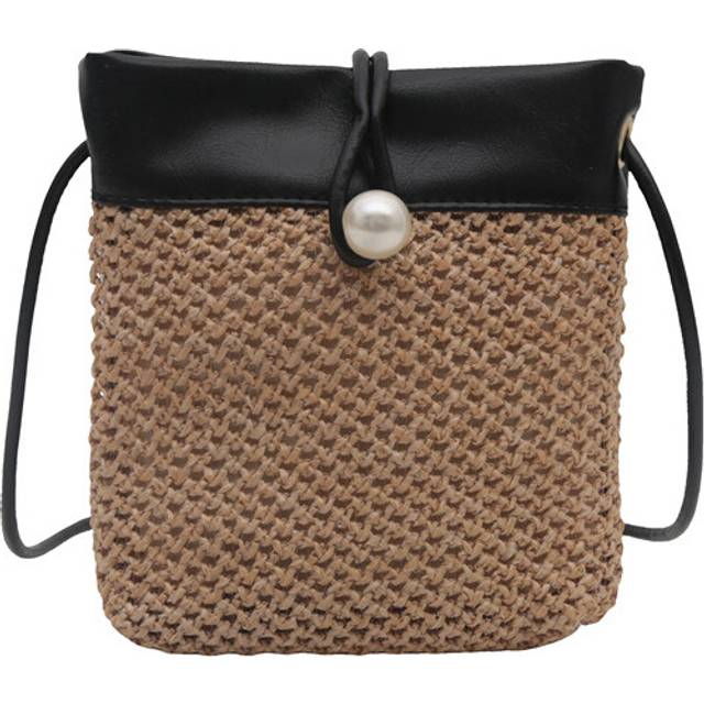 (Black) Fashionable Straw Woven Crossbody Phone Bag With Unique Vertical Design For Summer 2024