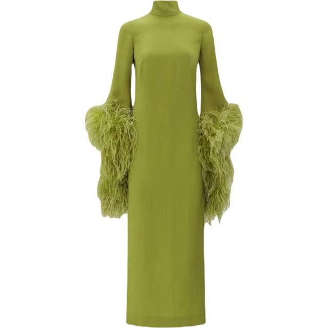 Taller Marmo - Del Rio feather-trim midi dress - women - Viscose/Acetate - 38 - Green