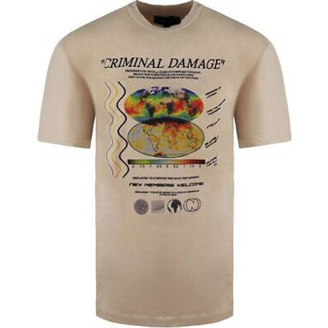 Criminal Damage Mens PHASE RAVE POSTER T-SHIRT - Beige Cotton - Size 2XL