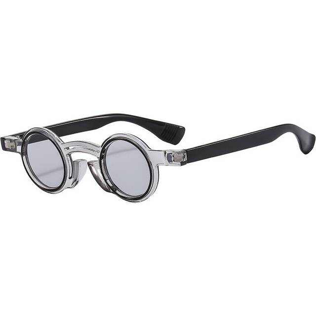 (Grey light grey, As the picture) Retro Small Round Punk Women Sunglasses Double Color Men Trending Hip Hop Sun Glasses Shades UV400