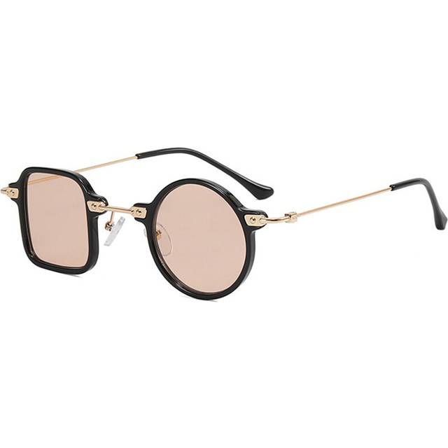(Black champagne, As the picture) Retro Unique Square Round Sunglasses Women Clear Ocean Lens Shades UV400 Men Punk Sun Glasses