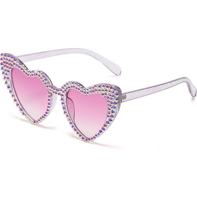 (Light Purple, only glasses) Women Luxury Diamond Frame Heart Shape Sunglasses Large Anti UV400 Sun Glasses for Ladies 2023 New Year Party Eyewear