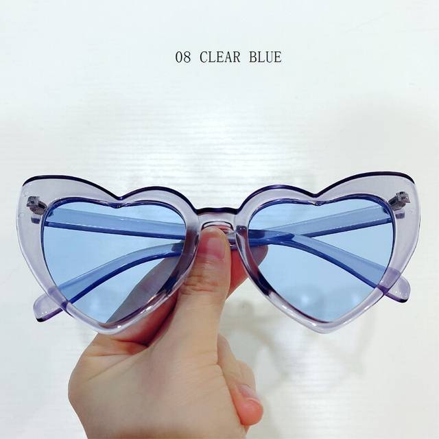 (08 CLEAR BLUE) Luxury Heart Glasses Effect Women Heart Lenses Sunglasses For Women Driving Sunglass Female Pink Sun Glasses UV400 Black Eyewear