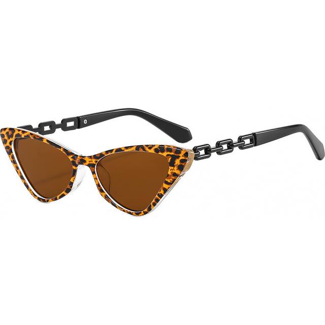 (LEOPARD BROWN, Other) Small Retro Cat Eye Sunglasses For Women Colorful Vintage Eyewear Metal Chain Decoration Shades UV400 Female Sun Glasses