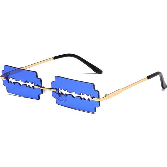 (dark bule, as picture) Festival Rimless Rectangle Sunglasses Women Personality Trend Unique Razor Blade Funny Sun Glasses Catwalk Party Hip Hop Eyewe
